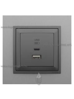   USB A+C töltő aljzat - 3A, IP20, szürke fedőlappal és Animato alumínium kerettel - EFAPEL LOGUS 90