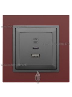   USB A+C töltő aljzat - 3A, IP20, szürke fedőlappal és Animato bíbor kerettel - EFAPEL LOGUS 90
