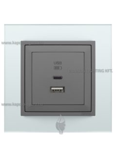   USB A+C töltő aljzat - 3A, IP20, szürke fedőlappal és Crystal üveg kerettel - EFAPEL LOGUS 90