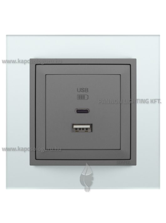 USB A+C töltő aljzat - 3A, IP20, szürke fedőlappal és Crystal üveg kerettel - EFAPEL LOGUS 90