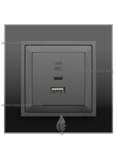   USB A+C töltő aljzat - 3A, IP20, szürke fedőlappal és Crystal fekete üveg kerettel - EFAPEL LOGUS 90