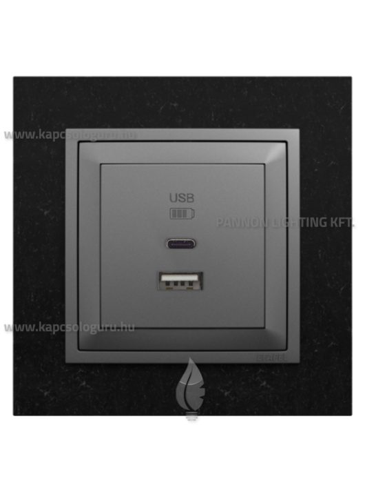 USB A+C töltő aljzat - 3A, IP20, szürke fedőlappal és Petra gránit kerettel - EFAPEL LOGUS 90