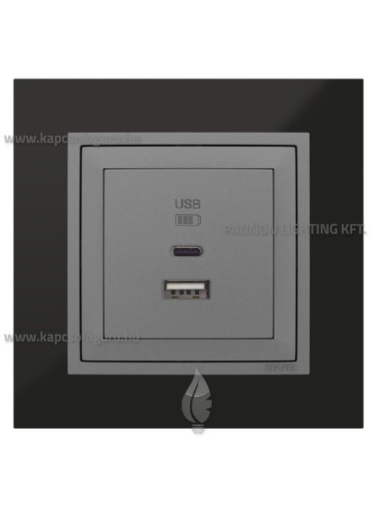 USB A+C töltő aljzat - 3A, IP20, szürke fedőlappal és Metallo nikkel kerettel - EFAPEL LOGUS 90