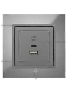   USB A+C töltő aljzat - 3A, IP20, szürke fedőlappal és Metallo króm kerettel - EFAPEL LOGUS 90