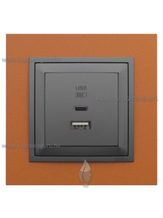  USB A+C töltő aljzat - 3A, IP20, szürke fedőlappal és Animato téglavörös kerettel - EFAPEL LOGUS 90