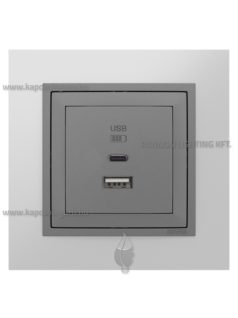  USB A+C töltő aljzat - 3A, IP20, szürke fedőlappal és Metallo alumínium kerettel - EFAPEL LOGUS 90