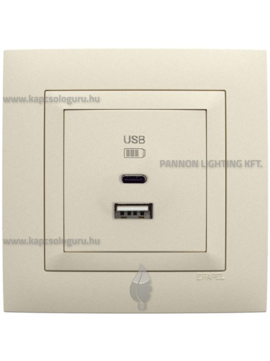 USB A+C töltő aljzat - 3A, IP20, gyöngyházfehér fedőlappal és Aquarella kerettel - EFAPEL LOGUS 90