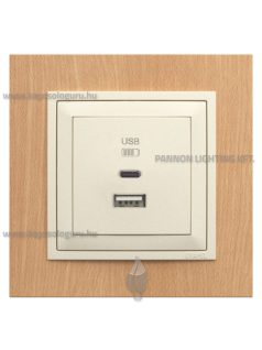   USB A+C töltő aljzat - 3A, IP20, gyöngyházfehér fedőlappal és Arbore bükk 1-es kerettel - EFAPEL LOGUS 90