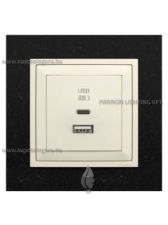   USB A+C töltő aljzat - 3A, IP20, gyöngyházfehér fedőlappal és Petra gránit 1-es kerettel - EFAPEL LOGUS 90