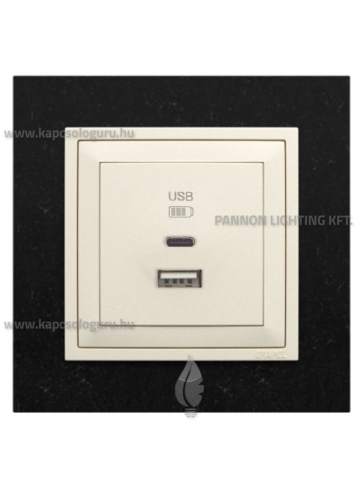 USB A+C töltő aljzat - 3A, IP20, gyöngyházfehér fedőlappal és Petra gránit 1-es kerettel - EFAPEL LOGUS 90
