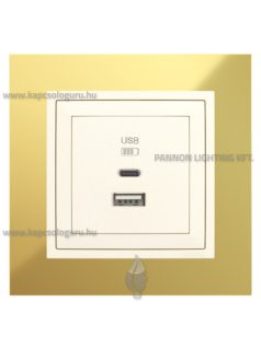   USB A+C töltő aljzat - 3A, IP20, gyöngyházfehér fedőlappal és Metallo arany 1-es kerettel - EFAPEL LOGUS 90