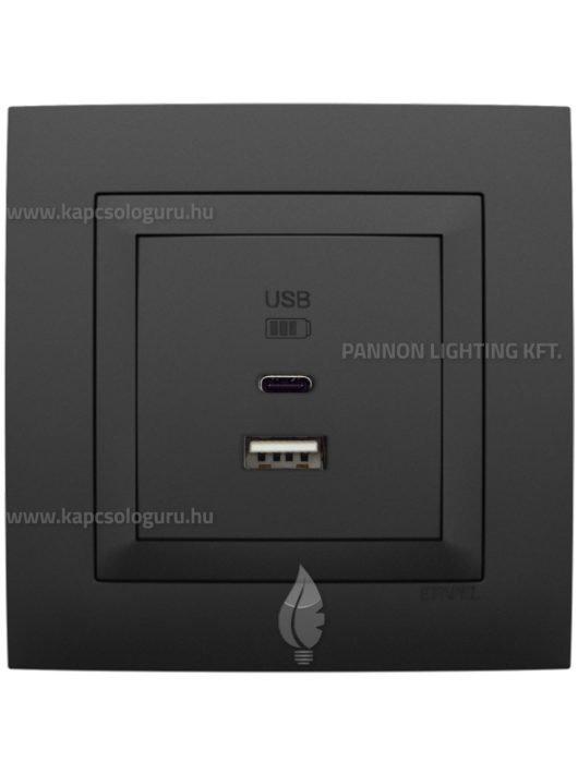 USB A+C töltő aljzat - 3A, IP20, fekete fedőlappal és Aquarella 1-es kerettel - EFAPEL LOGUS 90