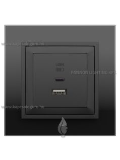   USB A+C töltő aljzat - 3A, IP20, fekete fedőlappal és Crystal fekete üveg 1-es kerettel - EFAPEL LOGUS 90