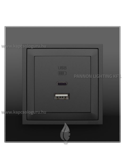 USB A+C töltő aljzat - 3A, IP20, fekete fedőlappal és Crystal fekete üveg 1-es kerettel - EFAPEL LOGUS 90