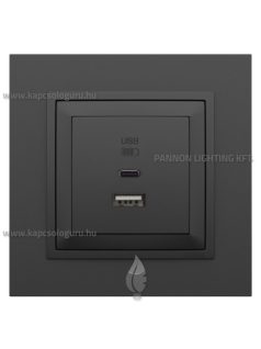  USB A+C töltő aljzat - 3A, IP20, fekete fedőlappal és Animato fekete 1-es kerettel - EFAPEL LOGUS 90