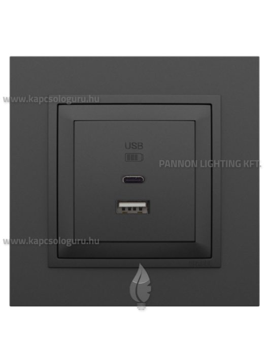 USB A+C töltő aljzat - 3A, IP20, fekete fedőlappal és Animato fekete 1-es kerettel - EFAPEL LOGUS 90