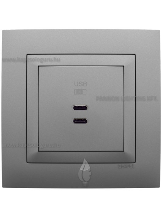 USB C töltő aljzat, Dupla - 3A, IP20 , Aquarella alumínium fedőlappal és 1-es kerettel - EFAPEL LOGUS 90