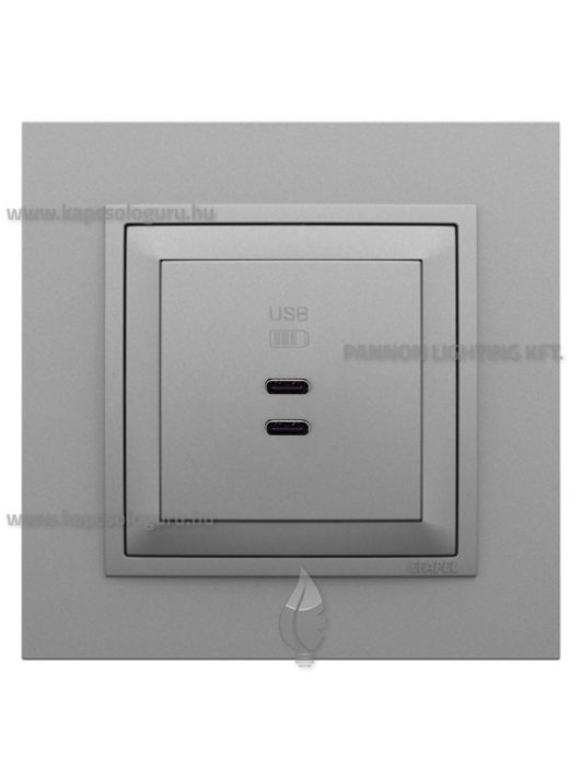 USB C töltő aljzat, Dupla - 3A, IP20, Animato alumínium fedőlappal és 1-es kerettel - EFAPEL LOGUS 90