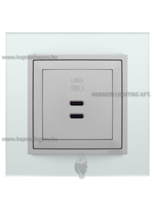 USB C töltő aljzat, Dupla - 3A, IP20, alumínium fedőlappal és Crystal üveg 1-es kerettel - EFAPEL LOGUS 90