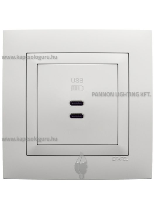 USB C töltő aljzat, Dupla - 3A, IP20, Base fehér fedőlappal és 1-es kerettel - EFAPEL LOGUS 90