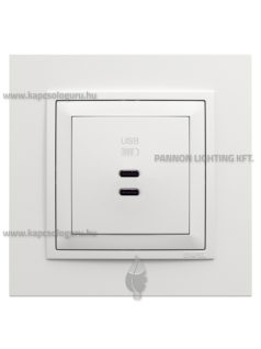   USB C töltő aljzat, Dupla - 3A, IP20, fehér fedőlappal és Animato 1-es kerettel - EFAPEL LOGUS 90
