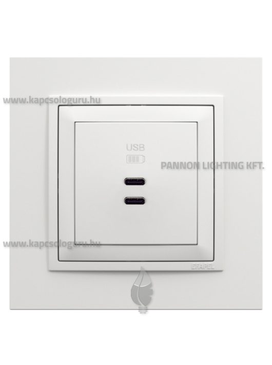 USB C töltő aljzat, Dupla - 3A, IP20, fehér fedőlappal és Animato 1-es kerettel - EFAPEL LOGUS 90