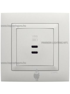   USB C töltő aljzat, Dupla - 3A, IP20, jégfehér fedőlappal és Aquarella kerettel - EFAPEL LOGUS 90