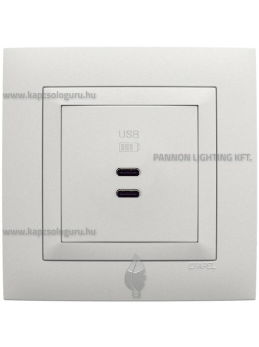 USB C töltő aljzat, Dupla - 3A, IP20, jégfehér fedőlappal és Aquarella kerettel - EFAPEL LOGUS 90