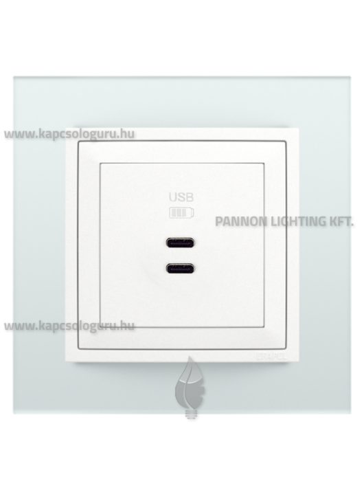 USB C töltő aljzat, Dupla - 3A, IP20, jégfehér fedőlappal és Crystal üveg kerettel - EFAPEL LOGUS 90