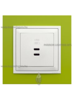   USB C töltő aljzat, Dupla - 3A, IP20, jégfehér fedőlappal és Animato zöld kerettel - EFAPEL LOGUS 90