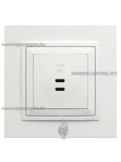   USB C töltő aljzat, Dupla - 3A, IP20, jégfehér fedőlappal és Animato kerettel - EFAPEL LOGUS 90