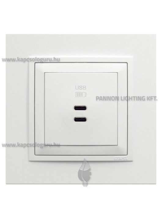 USB C töltő aljzat, Dupla - 3A, IP20, jégfehér fedőlappal és Animato kerettel - EFAPEL LOGUS 90