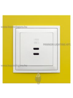   USB C töltő aljzat, Dupla - 3A, IP20, jégfehér fedőlappal és Animato sárga kerettel - EFAPEL LOGUS 90