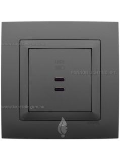   USB C töltő aljzat, Dupla - 3A, IP20, szürke fedőlappal és Aquarella kerettel - EFAPEL LOGUS 90