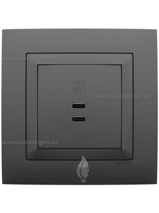USB C töltő aljzat, Dupla - 3A, IP20, szürke fedőlappal és Aquarella kerettel - EFAPEL LOGUS 90