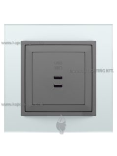   USB C töltő aljzat, Dupla - 3A, IP20, szürke fedőlappal és Crystal üveg kerettel - EFAPEL LOGUS 90