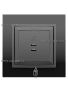   USB C töltő aljzat, Dupla - 3A, IP20, szürke fedőlappal és Crystal fekete üveg kerettel - EFAPEL LOGUS 90