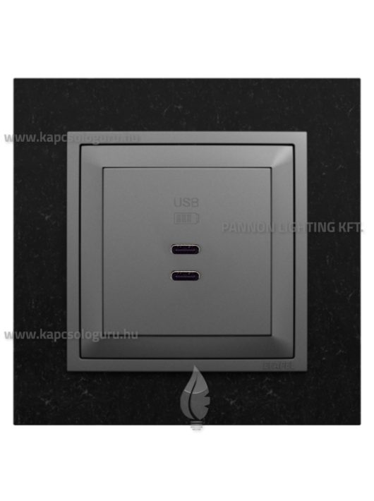 USB C töltő aljzat, Dupla - 3A, IP20, szürke fedőlappal és Petra gránit kerettel - EFAPEL LOGUS 90