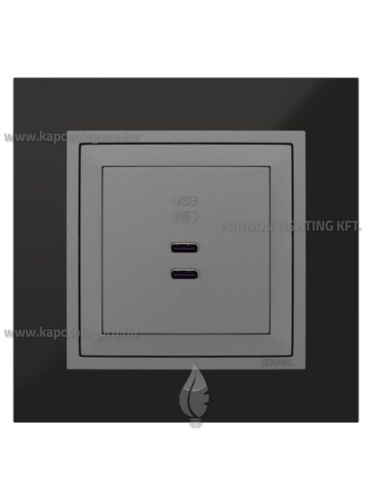 USB C töltő aljzat, Dupla - 3A, IP20, szürke fedőlappal és Metallo nikkel kerettel - EFAPEL LOGUS 90