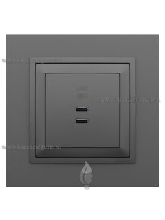   USB C töltő aljzat, Dupla - 3A, IP20, szürke fedőlappal és Animato kerettel - EFAPEL LOGUS 90