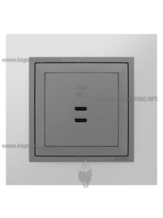   USB C töltő aljzat, Dupla - 3A, IP20, szürke fedőlappal és Metallo alumínium kerettel - EFAPEL LOGUS 90