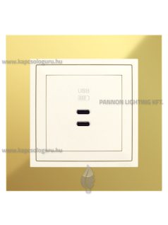   USB C töltő aljzat, Dupla - 3A, IP20, gyöngyházfehér fedőlappal és Metallo arany 1-es kerettel - EFAPEL LOGUS 90