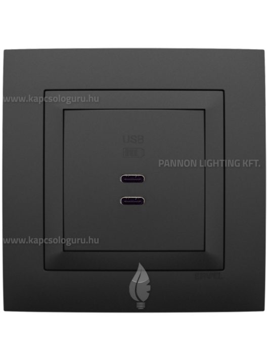 USB C töltő aljzat, Dupla - 3A, IP20, fekete fedőlappal és Aquarella 1-es kerettel - EFAPEL LOGUS 90