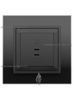   USB C töltő aljzat, Dupla - 3A, IP20, fekete fedőlappal és Crystal fekete üveg 1-es kerettel - EFAPEL LOGUS 90