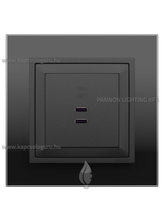 USB C töltő aljzat, Dupla - 3A, IP20, fekete fedőlappal és Crystal fekete üveg 1-es kerettel - EFAPEL LOGUS 90