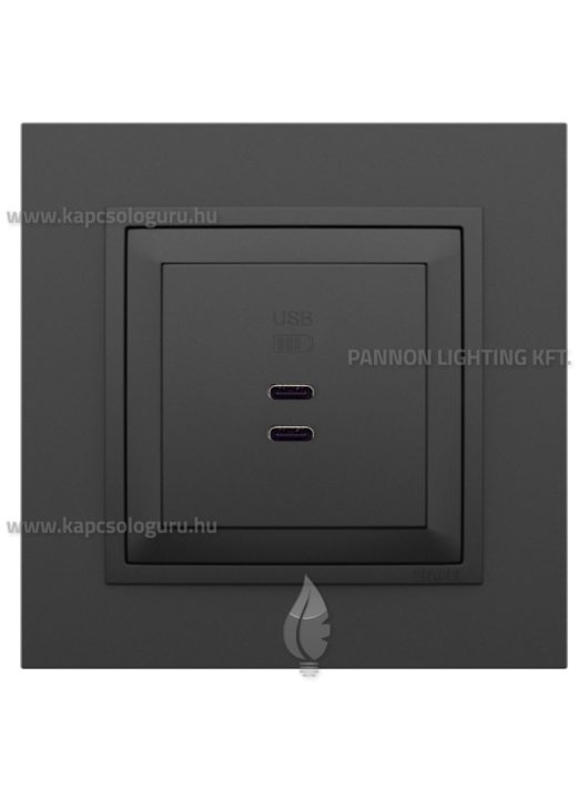 USB C töltő aljzat, Dupla - 3A, IP20, fekete fedőlappal és Animato fekete 1-es kerettel - EFAPEL LOGUS 90