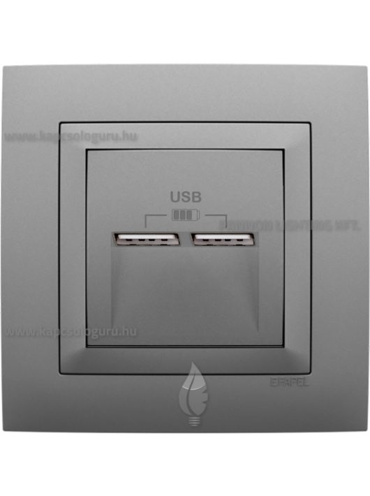 USB töltő aljzat, Dupla - 2,4A, IP20 , Aquarella alumínium fedőlappal és 1-es kerettel - EFAPEL LOGUS 90