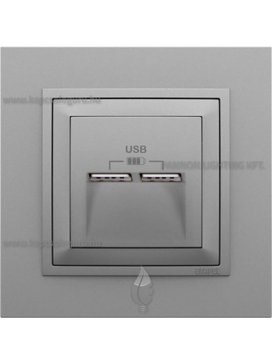 USB töltő aljzat, Dupla - 2,4A, IP20, Animato alumínium fedőlappal és 1-es kerettel - EFAPEL LOGUS 90