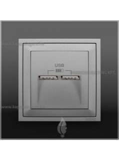   USB töltő aljzat, Dupla - 2,4A, IP20, alumínium fedőlappal és Crystal fekete üveg 1-es kerettel - EFAPEL LOGUS 90