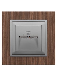   USB töltő aljzat, Dupla - 2,4A, IP20, alumínium fedőlappal és Arbore dió 1-es kerettel - EFAPEL LOGUS 90